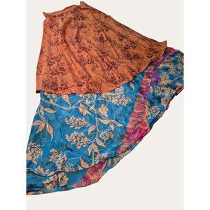 Reversible Floral Print Wraparound Skirt Orange & Blue Boho Ethnic Design